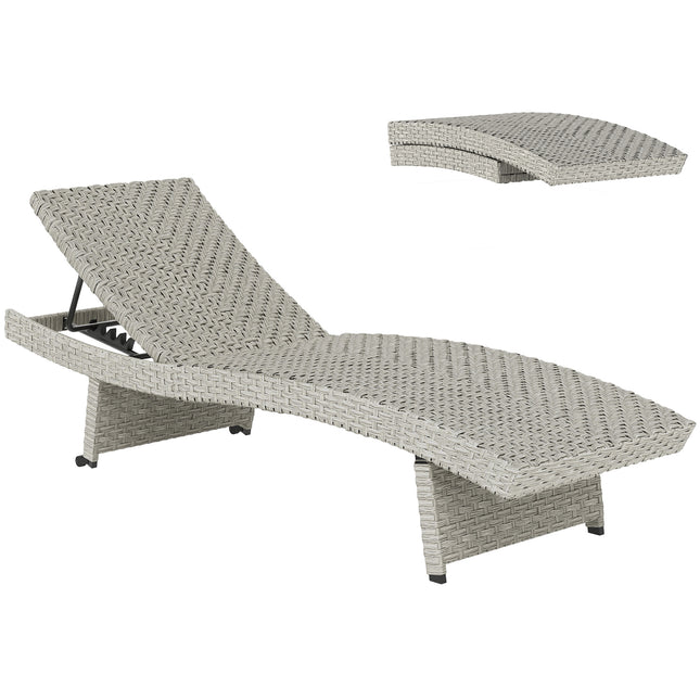 Outdoor PE Rattan Sun Lounger with Adjustable Backrest and Wheels - Grey