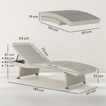 Outdoor PE Rattan Sun Lounger with Adjustable Backrest and Wheels - Grey