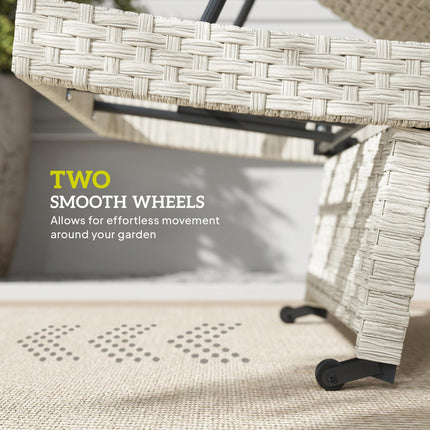 Outdoor PE Rattan Sun Lounger with Adjustable Backrest and Wheels - Grey