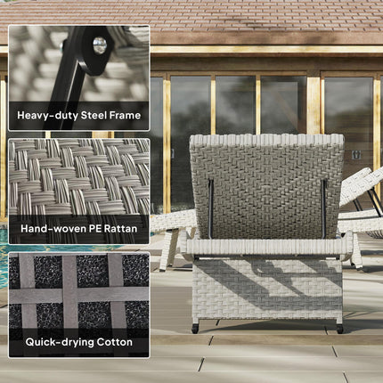 Outdoor PE Rattan Sun Lounger with Adjustable Backrest and Wheels - Grey