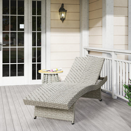 Outdoor PE Rattan Sun Lounger with Adjustable Backrest and Wheels - Grey