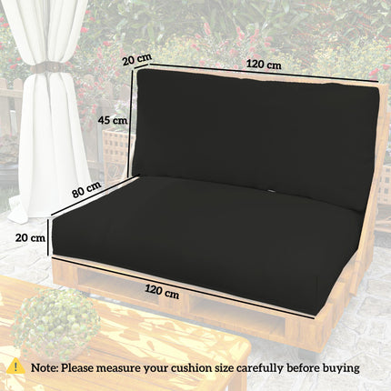 2 Seater Pallet Furniture Cushion Set with UPF20+ Fabric - Black