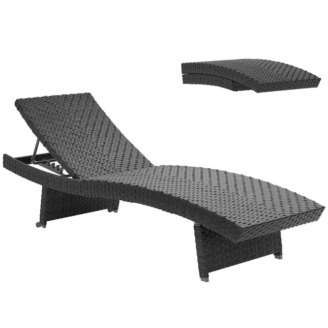 Outdoor PE Rattan Sun Lounger with Wheels - Black