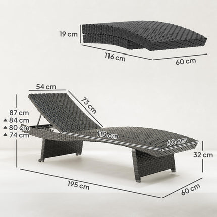 Outdoor PE Rattan Sun Lounger with Wheels - Black