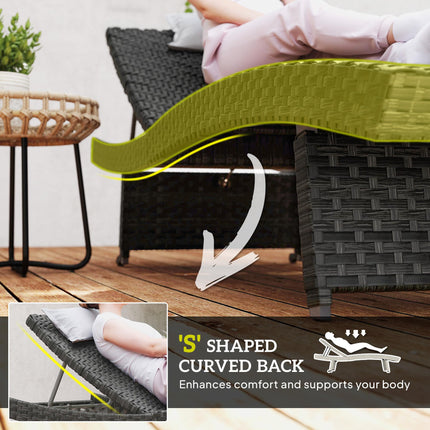 Outdoor PE Rattan Sun Lounger with Wheels - Black