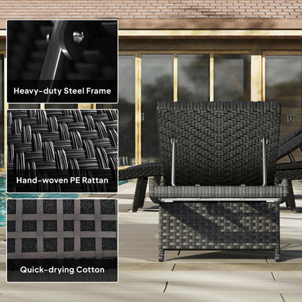 Outdoor PE Rattan Sun Lounger with Wheels - Black