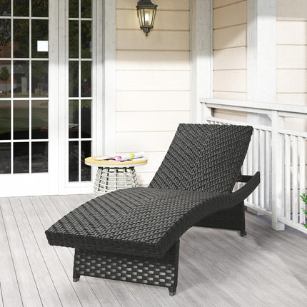 Outdoor PE Rattan Sun Lounger with Wheels - Black
