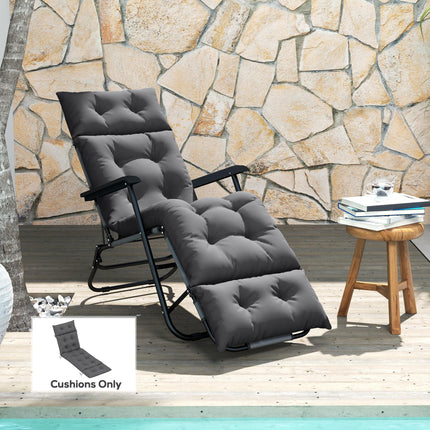 Sun Lounger Cushion 190x56x10cm with 6 Ties UPF20+ 220gsm Fabric - Dark Grey