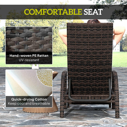 Reclining Rattan Lounger, with Extending Footrest - Brown