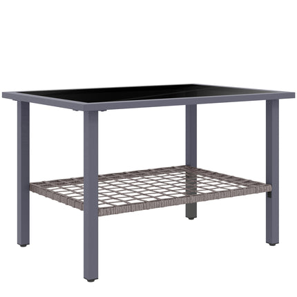 Outdoor Rattan Coffee Table with Tempered Glass Top, Storage Shelf, Foot Pads, F