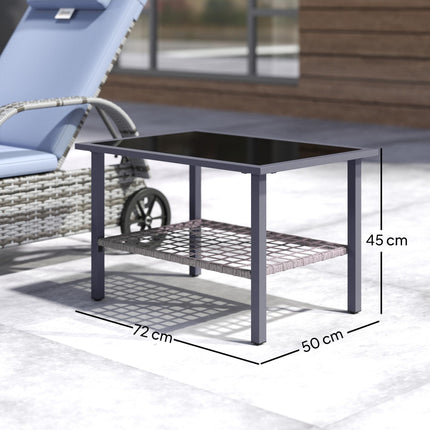 Outdoor Rattan Coffee Table with Tempered Glass Top, Storage Shelf, Foot Pads, F