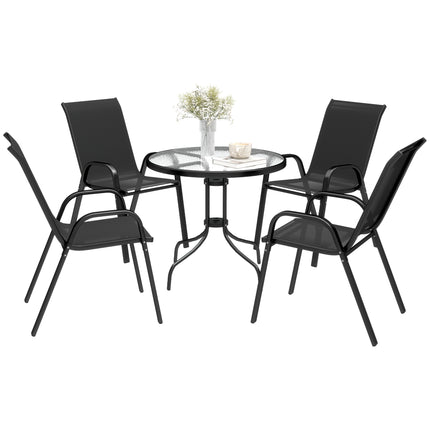 Five-Piece Steel Patio Set with Glass-Top Table - Black