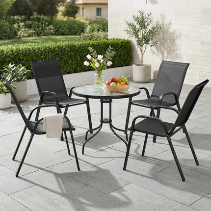 Five-Piece Steel Patio Set with Glass-Top Table - Black