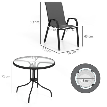 Five-Piece Steel Patio Set with Glass-Top Table - Black