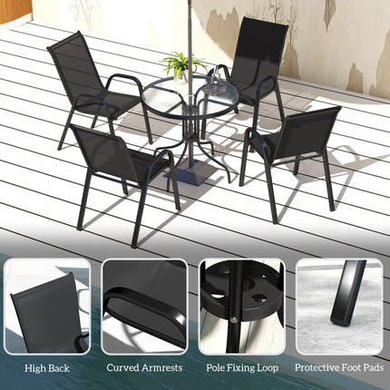 Five-Piece Steel Patio Set with Glass-Top Table - Black
