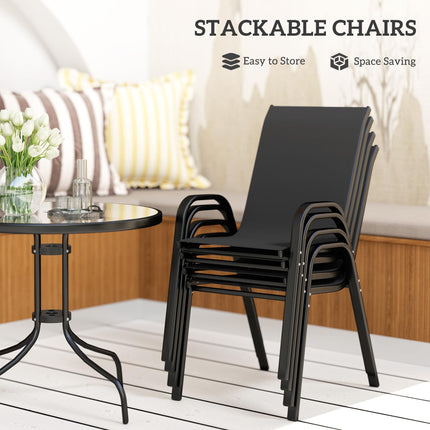 Five-Piece Steel Patio Set with Glass-Top Table - Black