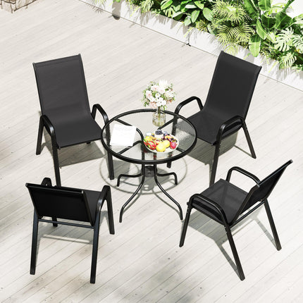 Five-Piece Steel Patio Set with Glass-Top Table - Black