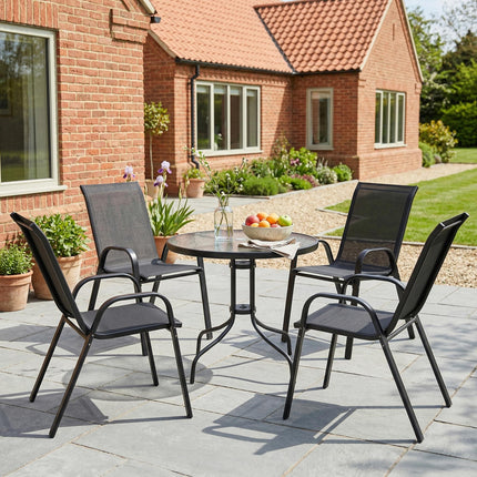 Five-Piece Steel Patio Set with Glass-Top Table - Black