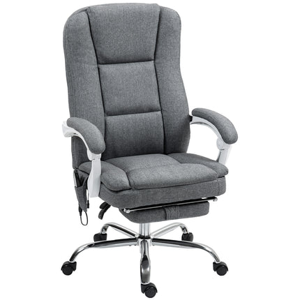 Executive Office Chair with 6-Point Massage, Heat, Reclining Backrest, Footrest & Remote - Grey