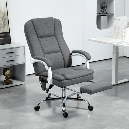 Executive Office Chair with 6-Point Massage, Heat, Reclining Backrest, Footrest & Remote - Grey