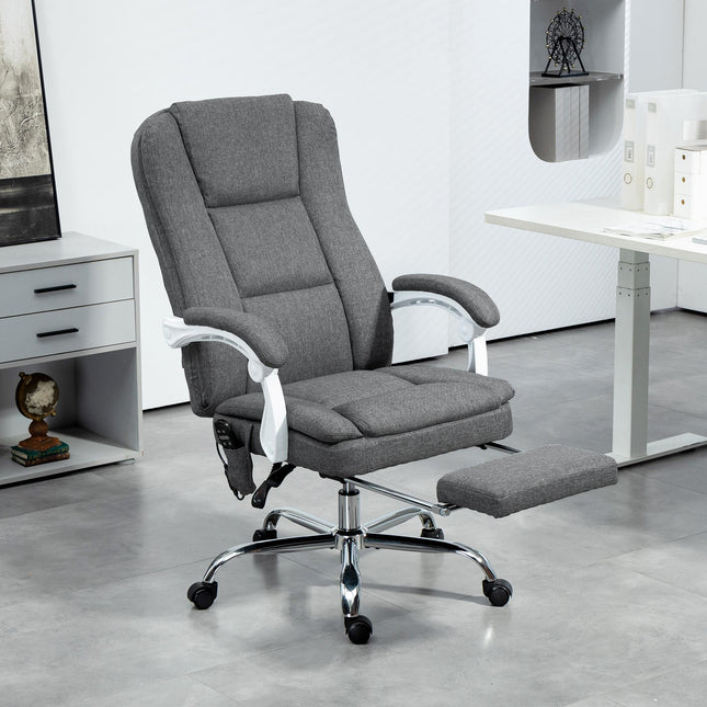 Executive Office Chair with 6-Point Massage, Heat, Reclining Backrest, Footrest & Remote - Grey
