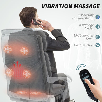 Executive Office Chair with 6-Point Massage, Heat, Reclining Backrest, Footrest & Remote - Grey