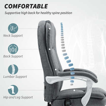 Executive Office Chair with 6-Point Massage, Heat, Reclining Backrest, Footrest & Remote - Grey