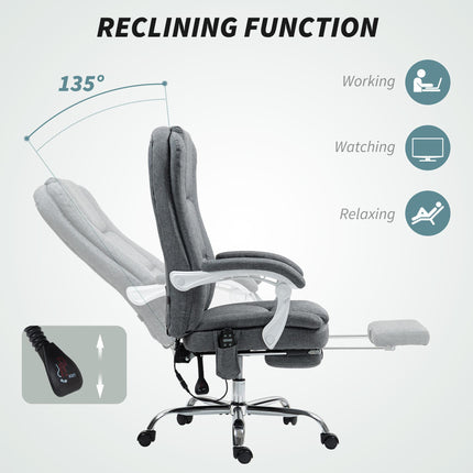 Executive Office Chair with 6-Point Massage, Heat, Reclining Backrest, Footrest & Remote - Grey