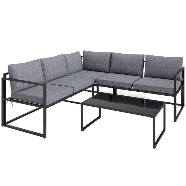 3 Piece L Shaped Garden Furniture Set with Cushions - Grey