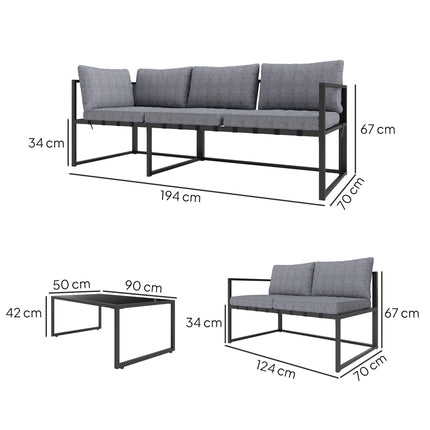 3 Piece L Shaped Garden Furniture Set with Cushions - Grey
