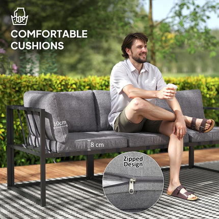3 Piece L Shaped Garden Furniture Set with Cushions - Grey