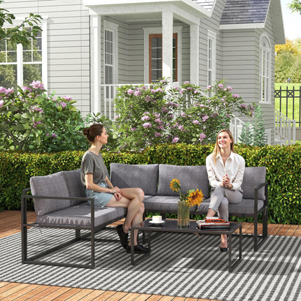 3 Piece L Shaped Garden Furniture Set with Cushions - Grey