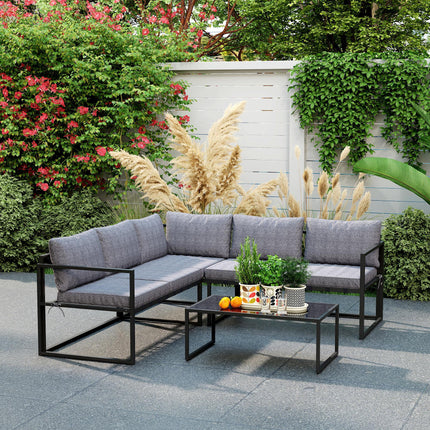 3 Piece L Shaped Garden Furniture Set with Cushions - Grey
