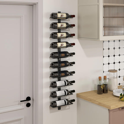 10-Tier Wall Mount Steel Wine Rack for 10 Bottles - Black