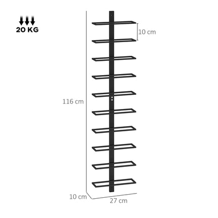 10-Tier Wall Mount Steel Wine Rack for 10 Bottles - Black