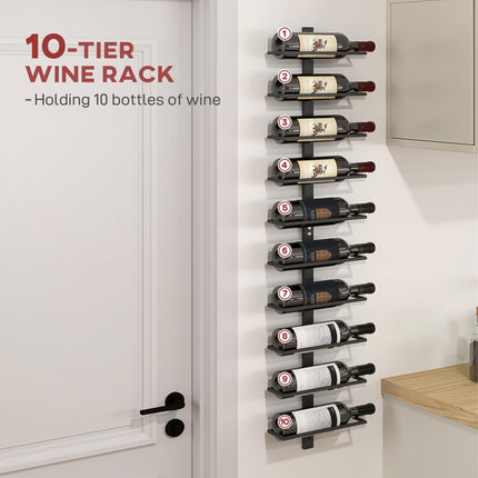 10-Tier Wall Mount Steel Wine Rack for 10 Bottles - Black