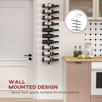 10-Tier Wall Mount Steel Wine Rack for 10 Bottles - Black