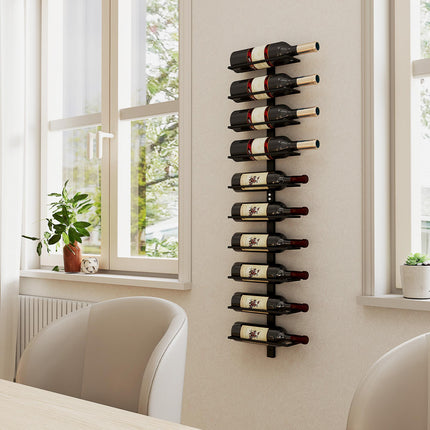 10-Tier Wall Mount Steel Wine Rack for 10 Bottles - Black