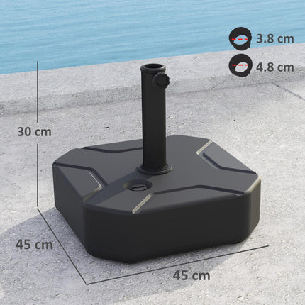 Square Heavy Duty Garden Parasol Base for 38 & 48mm Poles, 25kg Sand or 20kg Water Fill - Black
