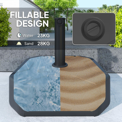 Square Heavy Duty Garden Parasol Base for 38 & 48mm Poles, 25kg Sand or 20kg Water Fill - Black