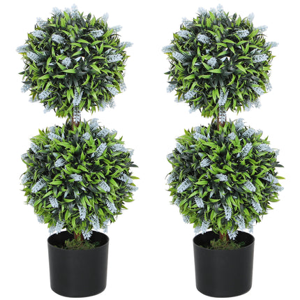 Set of 2 Decorative Artificial Lavender Ball Trees in Pots, 70cm - Blue