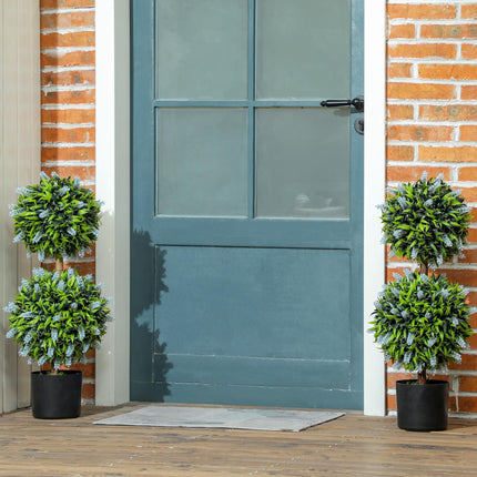 Set of 2 Decorative Artificial Lavender Ball Trees in Pots, 70cm - Blue