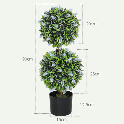 Set of 2 Decorative Artificial Lavender Ball Trees in Pots, 70cm - Blue
