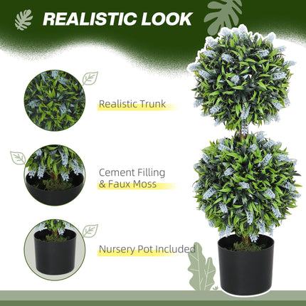 Set of 2 Decorative Artificial Lavender Ball Trees in Pots, 70cm - Blue