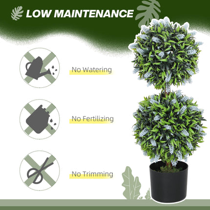 Set of 2 Decorative Artificial Lavender Ball Trees in Pots, 70cm - Blue