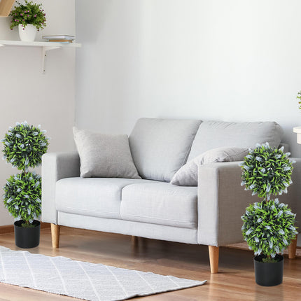 Set of 2 Decorative Artificial Lavender Ball Trees in Pots, 70cm - Blue