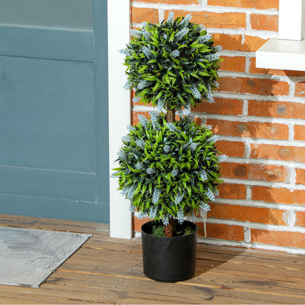 Set of 2 Decorative Artificial Lavender Ball Trees in Pots, 70cm - Blue
