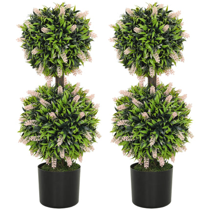 Set of 2 Decorative Artificial Lavender Ball Trees 70cm in Pot - Pink