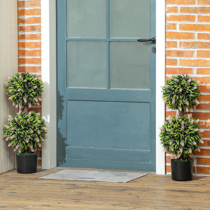 Set of 2 Decorative Artificial Lavender Ball Trees 70cm in Pot - Pink