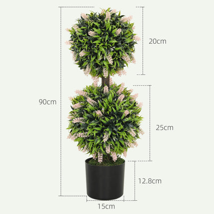 Set of 2 Decorative Artificial Lavender Ball Trees 70cm in Pot - Pink
